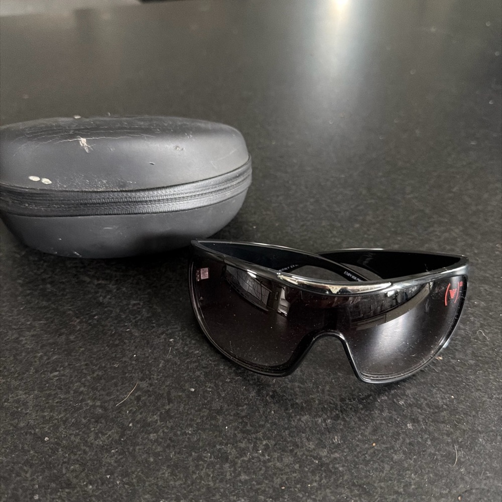 Emporio Armani Black Shield Sunglasses with Black Case Y2K vintage